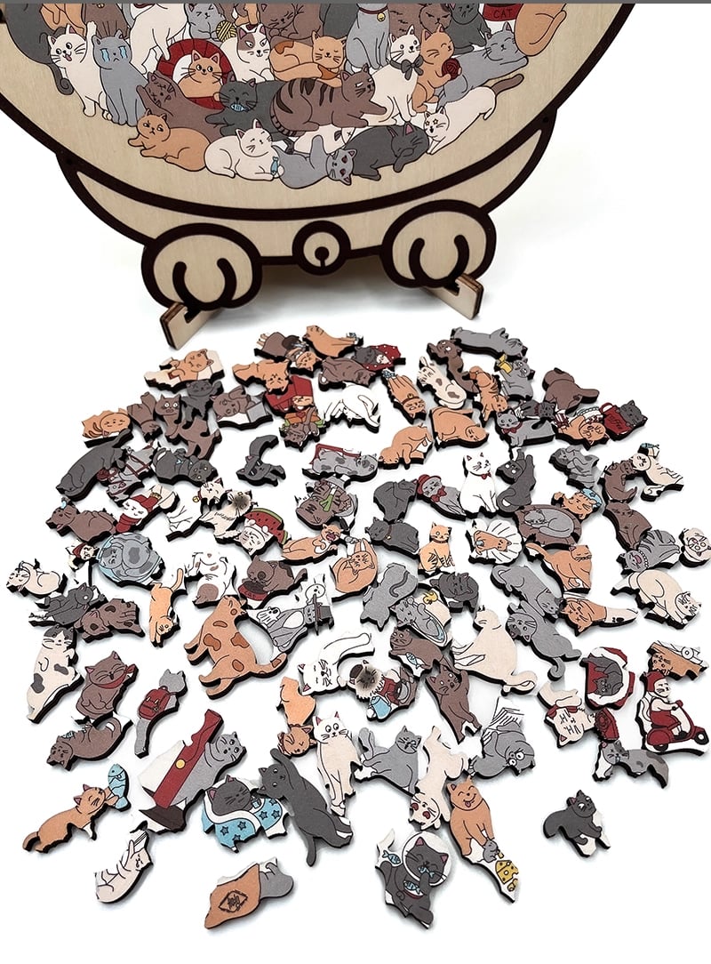 🔥50% OFF 🎅Christmas 135-Piece Cat-Shaped Wooden Puzzle in Morandi Colors🐱 🎁