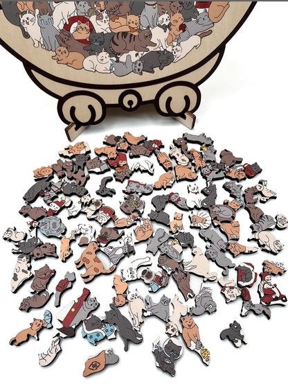 🔥50% OFF 🎅Christmas 135-Piece Cat-Shaped Wooden Puzzle in Morandi Colors🐱 🎁