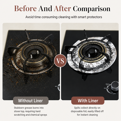 ⏳ Limited-Time Offer! ⏰ 10-Pack Heavy-Duty Foil Gas Stove Burner Liners – Keep Your Hob Clean & Protected with Deep Well Spill Capture 🍳