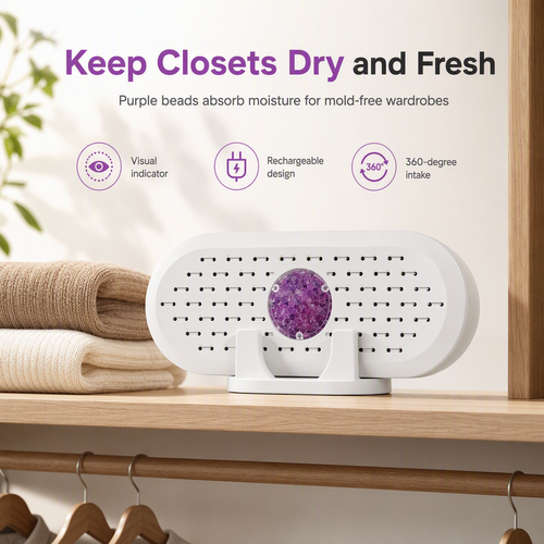 ⏳Last Day Buy 2 Get 1 Free💦Reusable Mini Household Dehumidifier with Purple Silica Bead Indicator for Wardrobe, Closet & Shoe Cabinet