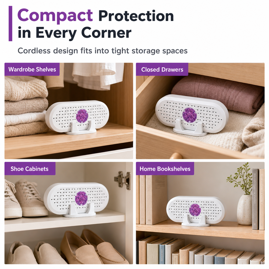 ⏳Last Day Buy 2 Get 1 Free💦Reusable Mini Household Dehumidifier with Purple Silica Bead Indicator for Wardrobe, Closet & Shoe Cabinet