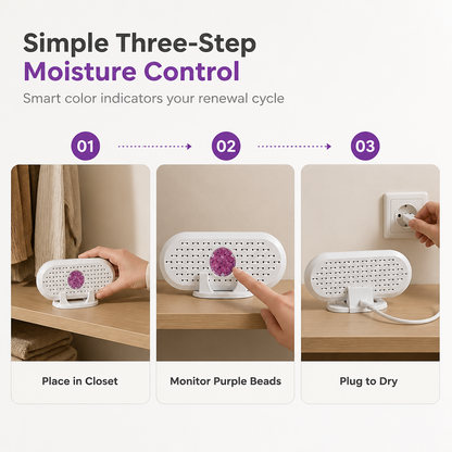 ⏳Last Day Buy 2 Get 1 Free💦Reusable Mini Household Dehumidifier with Purple Silica Bead Indicator for Wardrobe, Closet & Shoe Cabinet