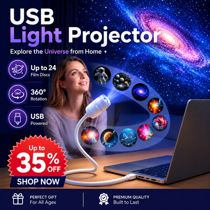 ✨ USB Galaxy Starry Night Light Projector – 360° Flexible Neck & Interchangeable Film Slides